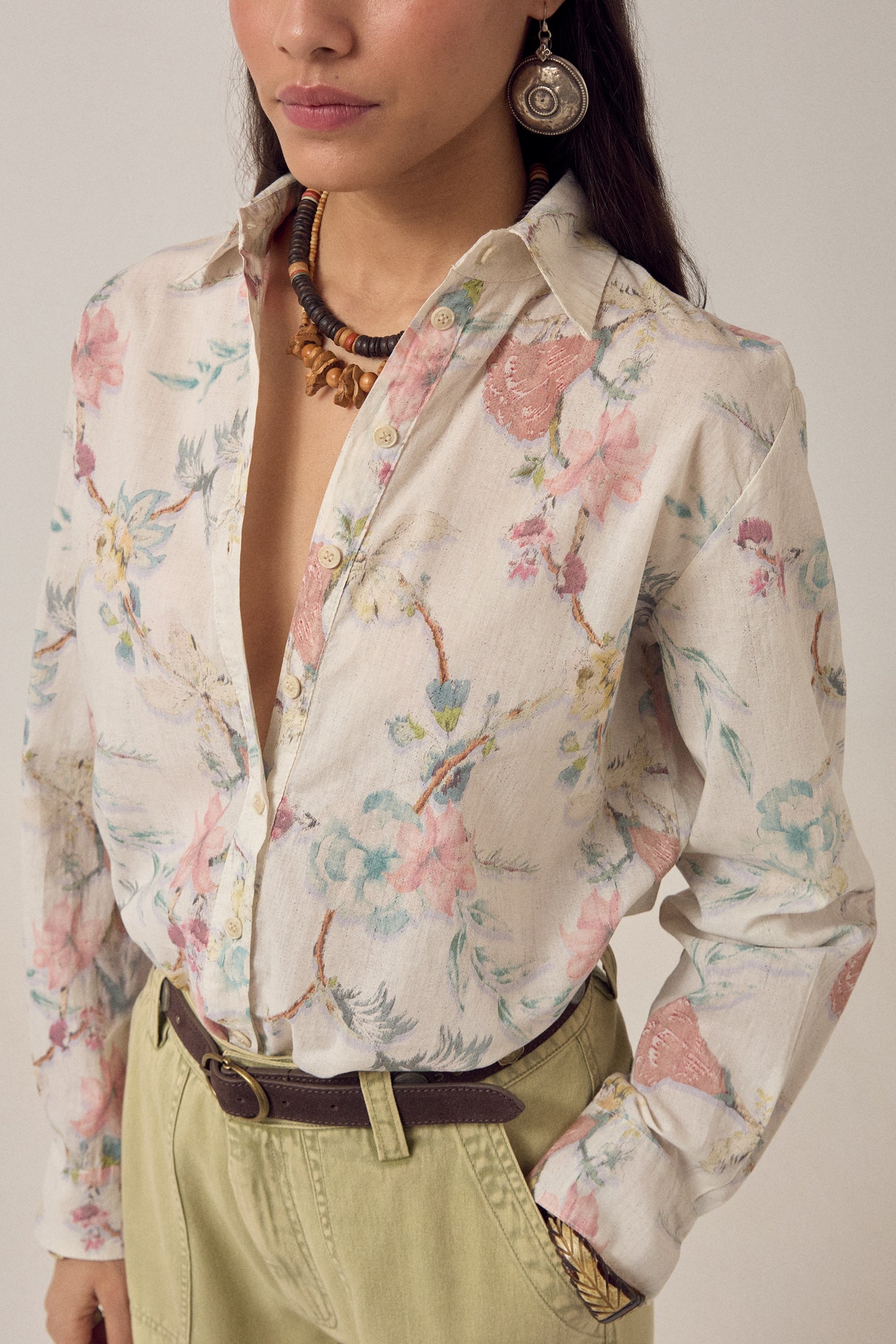 MAISON HOTEL Camicia donna Narciso Botanica in cotone floreale 
