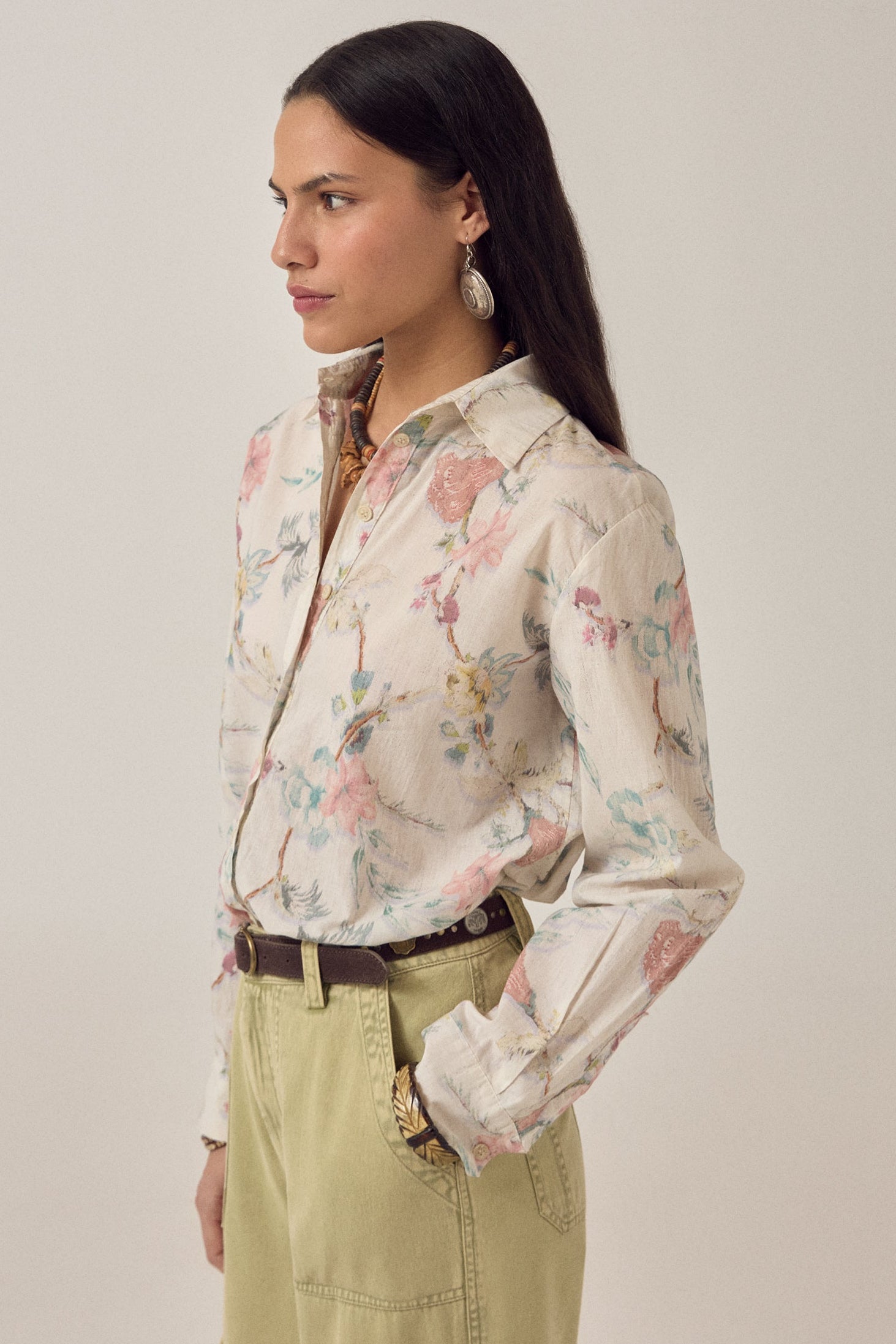 MAISON HOTEL Camicia donna Narciso Botanica in cotone floreale 
