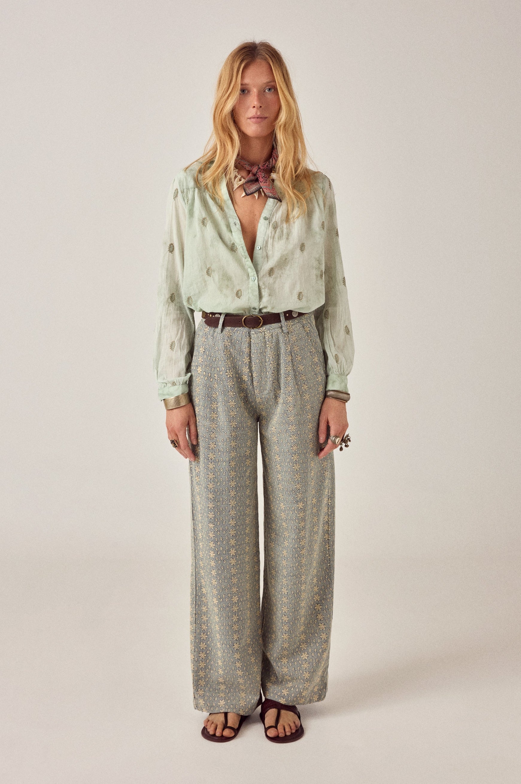 MAISON HOTEL Camicia donna Rani Mineral Jade ricamata 
