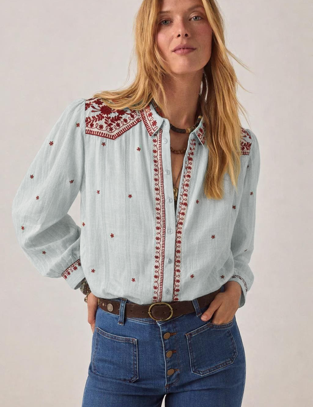 MAISON HOTEL Camicia donna Salinger Blue Paprika in cotone ricamata 