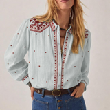MAISON HOTEL Camicia donna Salinger Blue Paprika in cotone ricamata 