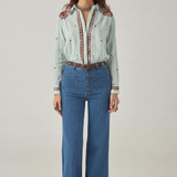 MAISON HOTEL Camicia donna Salinger Blue Paprika in cotone ricamata 