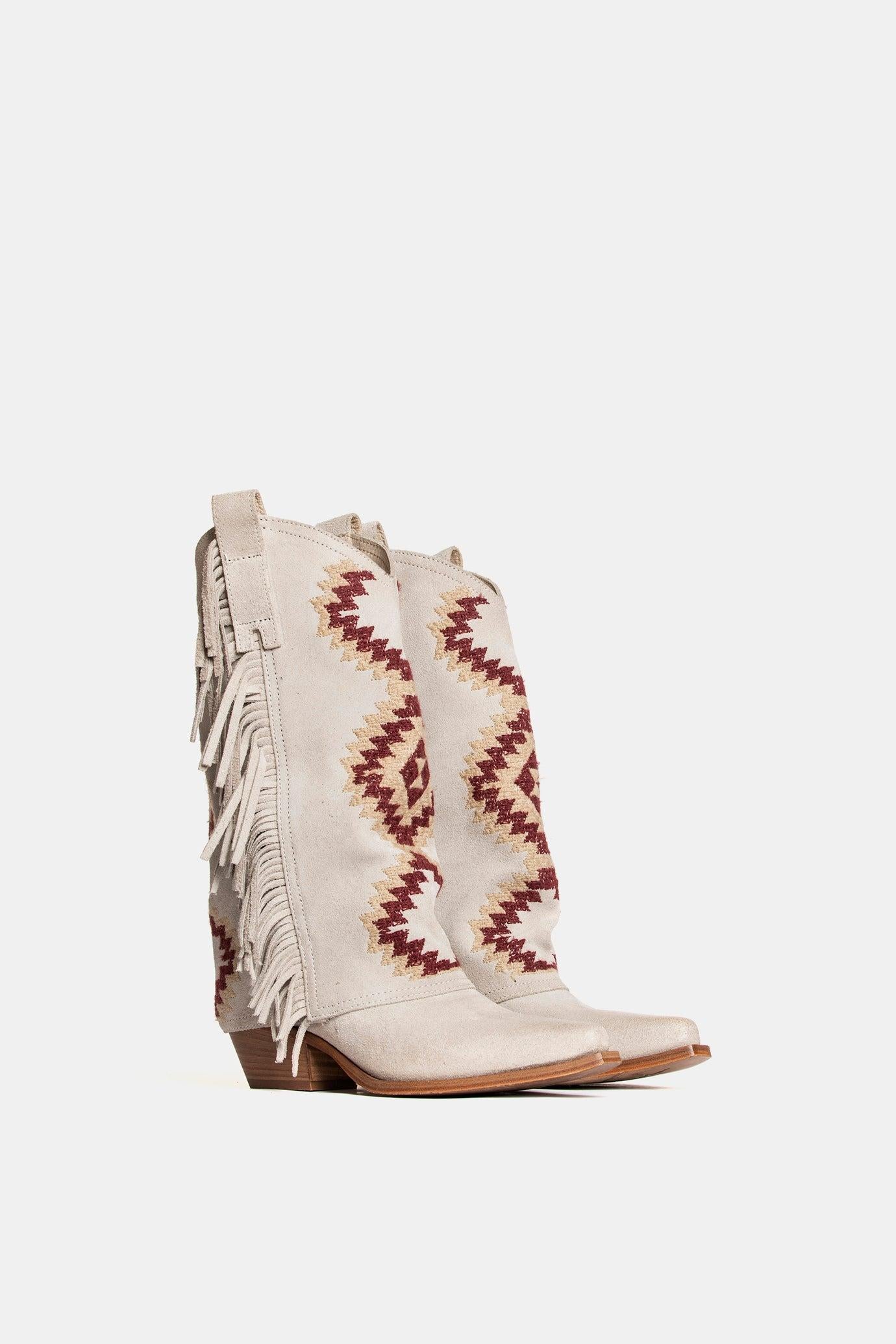 METISSE Stivali Texani in Camoscio Off White 