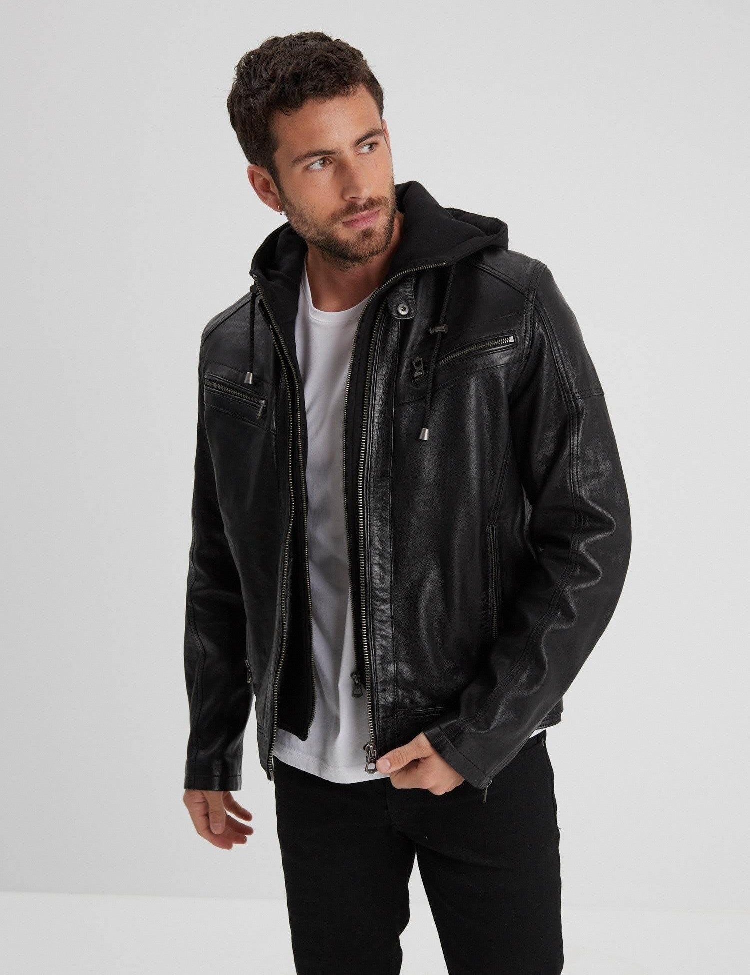 DAYTONA 73 Giacca uomo in pelle nera Bishop Black 