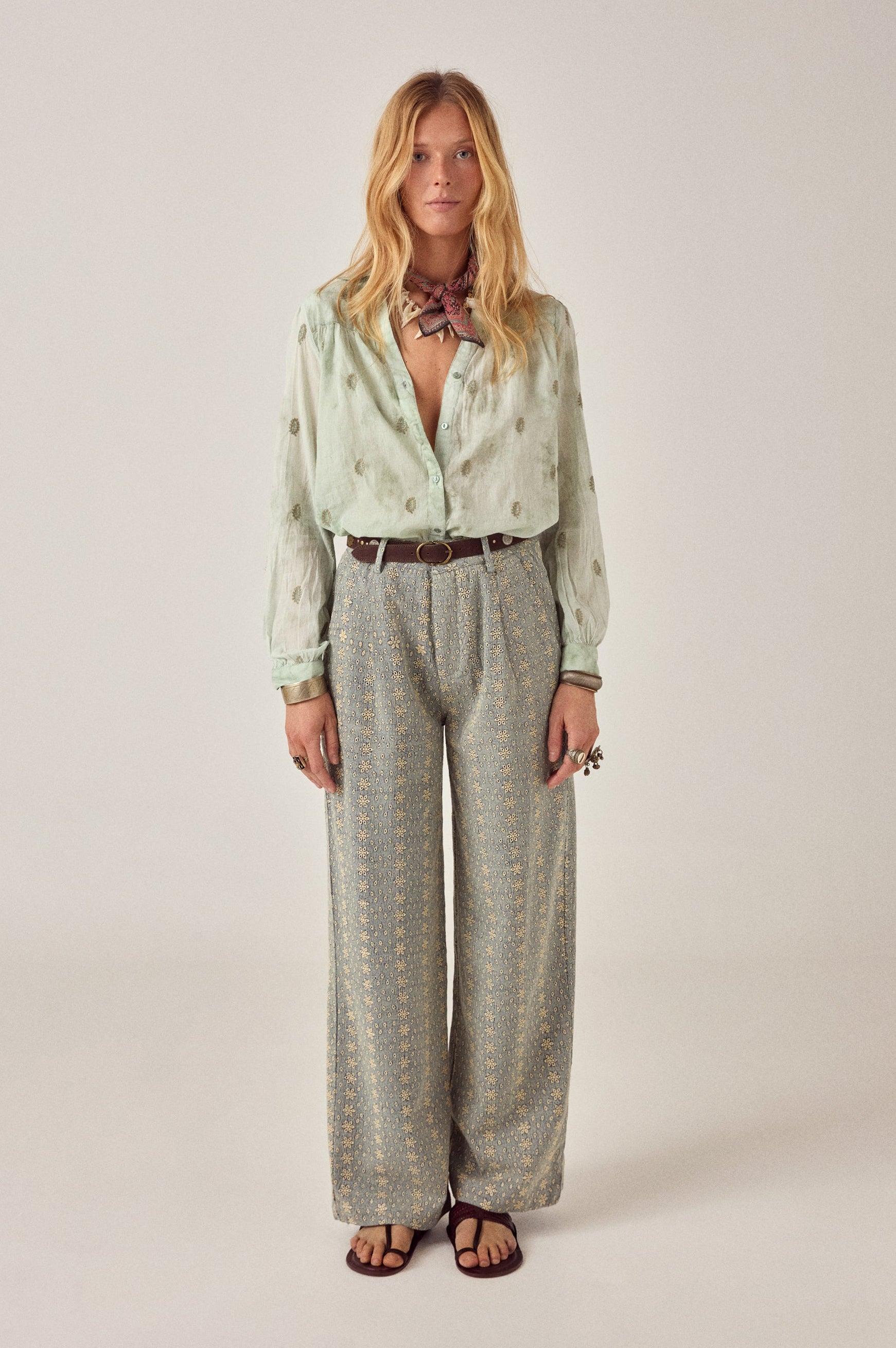 MAISON HOTEL Camicia donna Rani Mineral Jade ricamata 