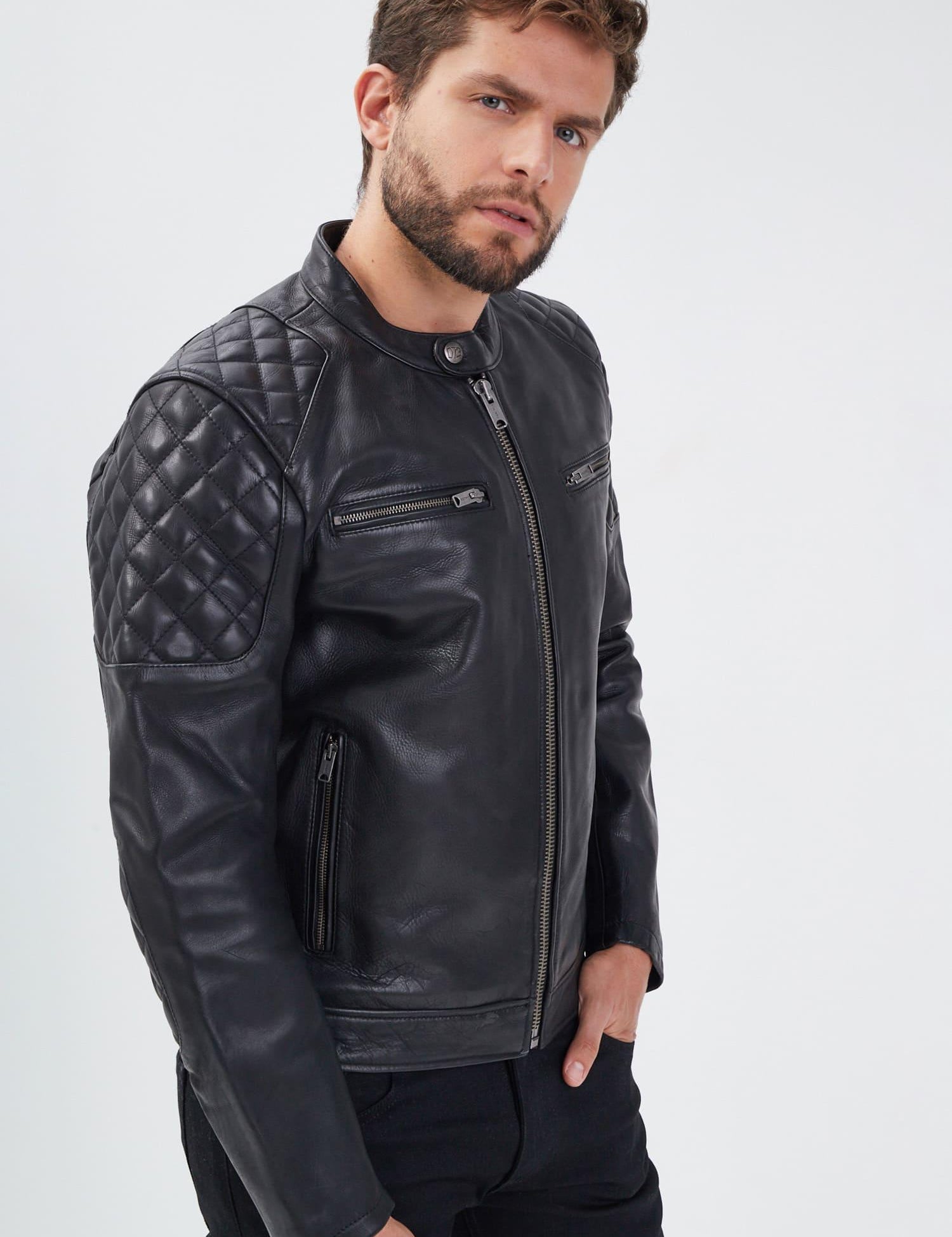 DAYTONA 73 Giacca in pelle nera uomo Cobalt 