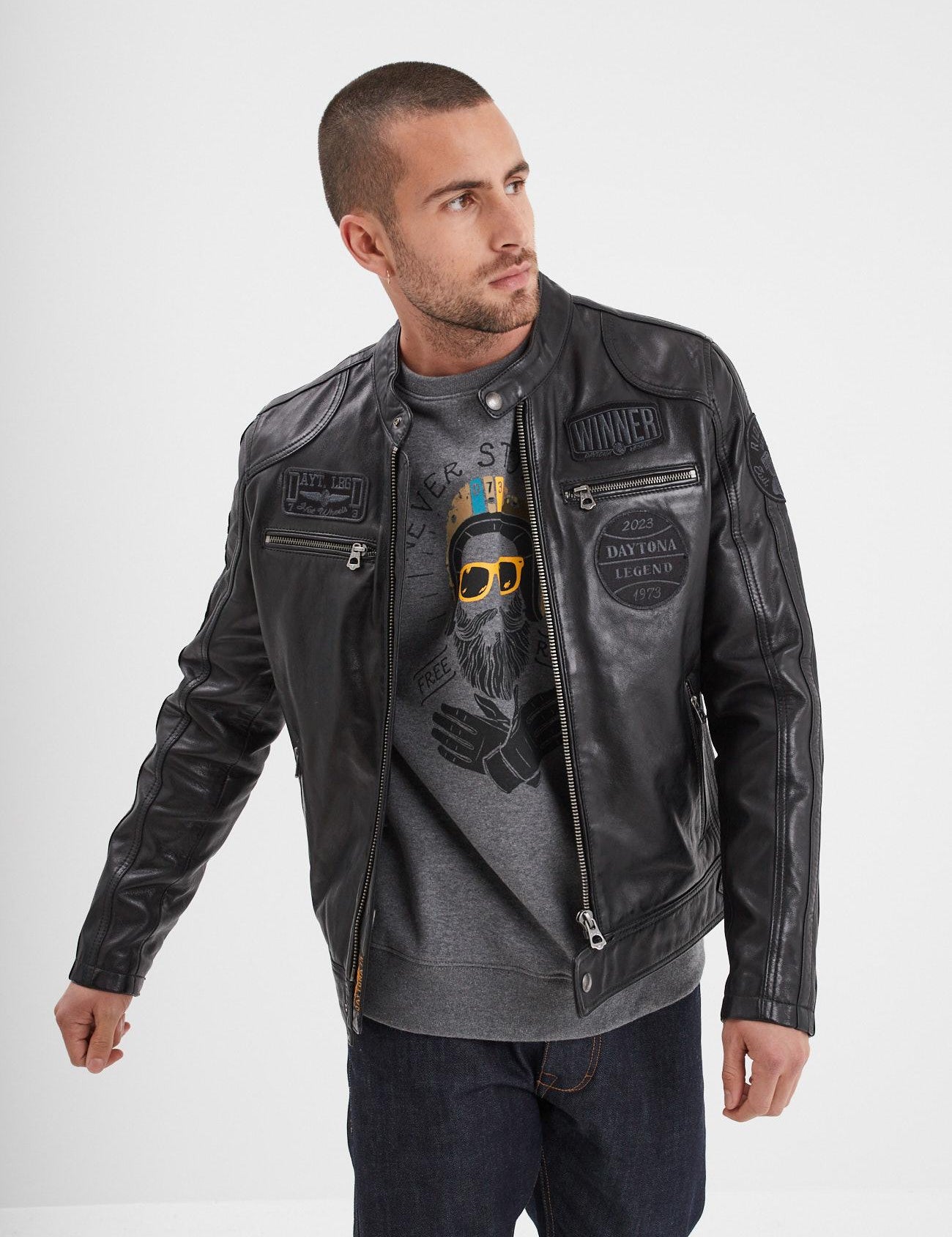 DAYTONA 73 Giacca in pelle nera uomo Wartburg 