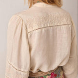MAISON HOTEL Blusa donna Virginia in cotone e lino ricamata 