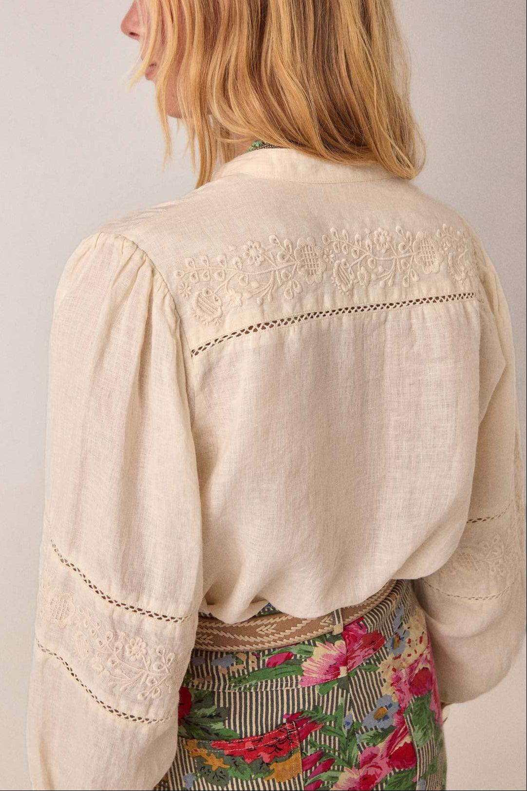 MAISON HOTEL Blusa donna Virginia in cotone e lino ricamata 