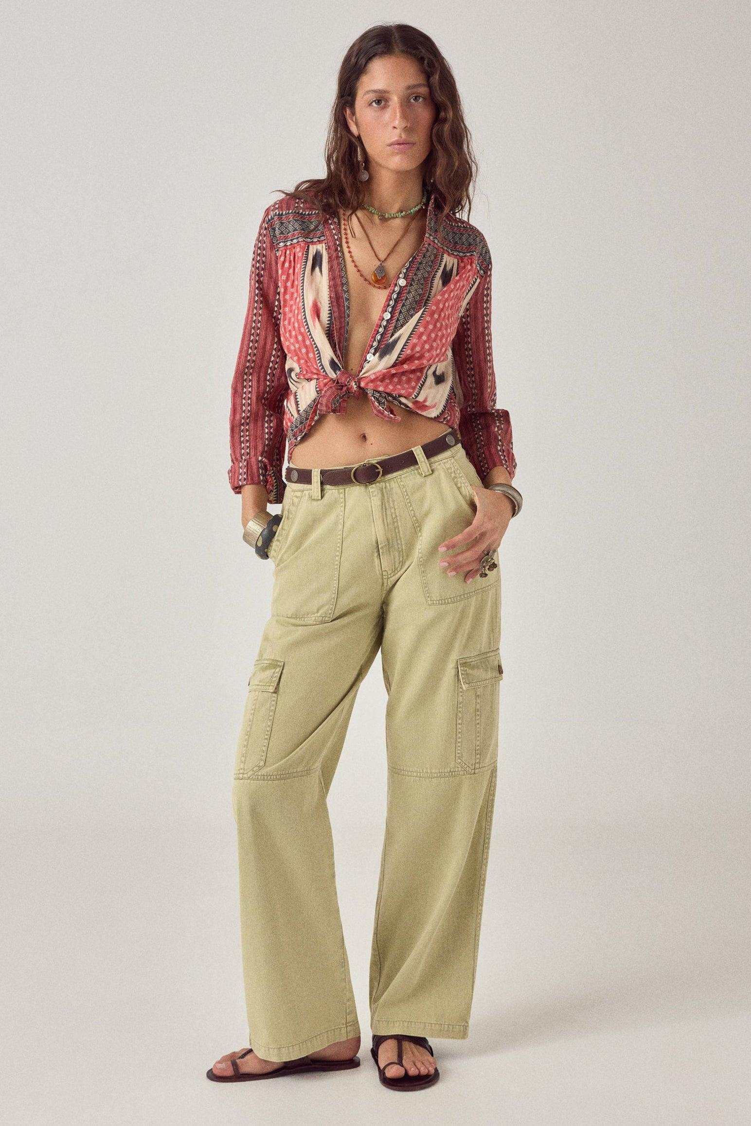 MAISON HOTEL Pantalone donna Pika cargo in cotone khaki 