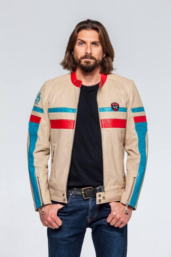 LE MANS Giubbotto uomo Roadster pelle ovina ecru stile motard L 