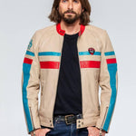 LE MANS Giubbotto uomo Roadster pelle ovina ecru stile motard L 
