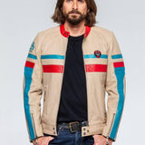LE MANS Giubbotto uomo Roadster pelle ovina ecru stile motard L 