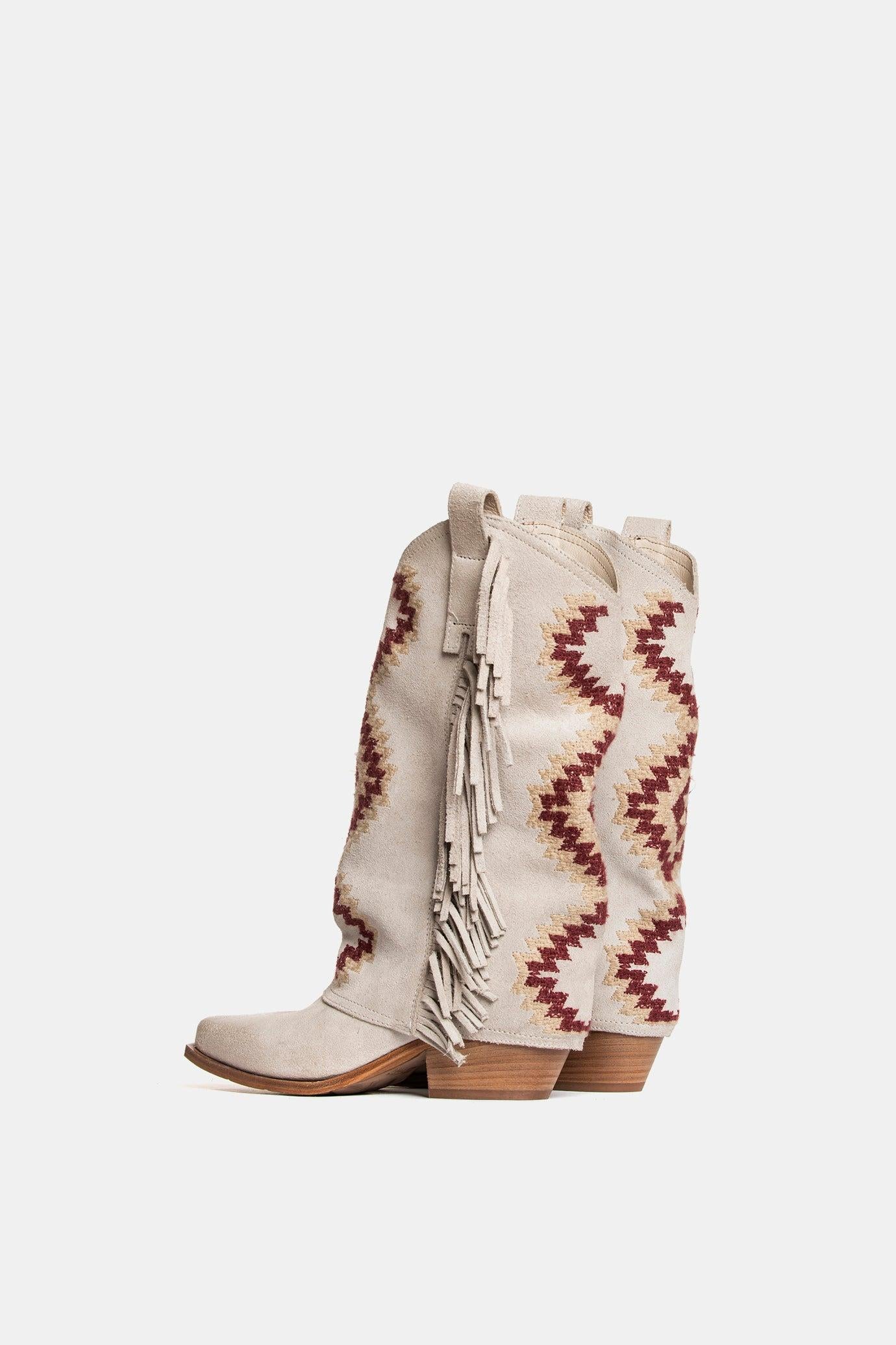 METISSE Stivali Texani in Camoscio Off White 