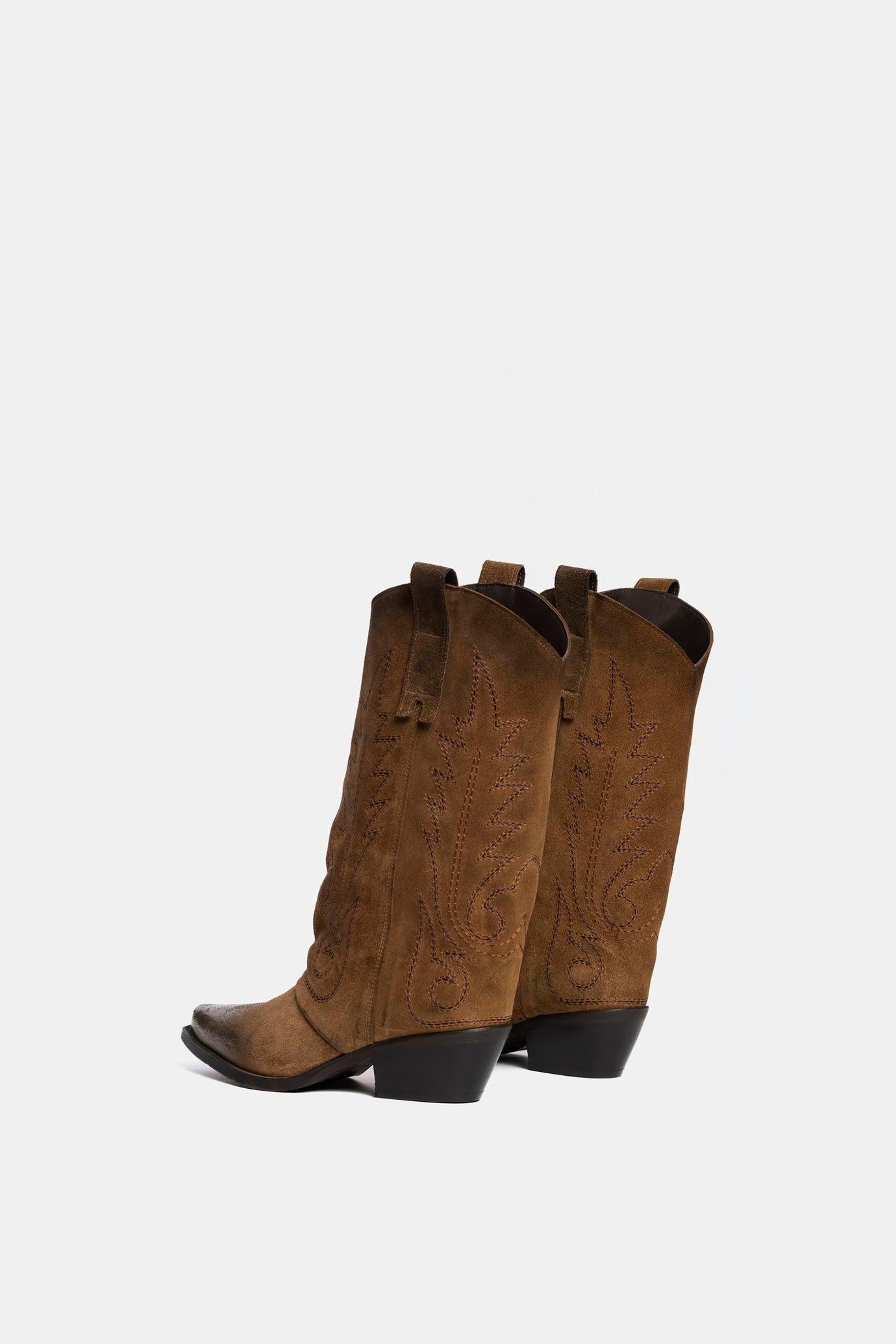 METISSE Stivali Texani in Camoscio Taupe 