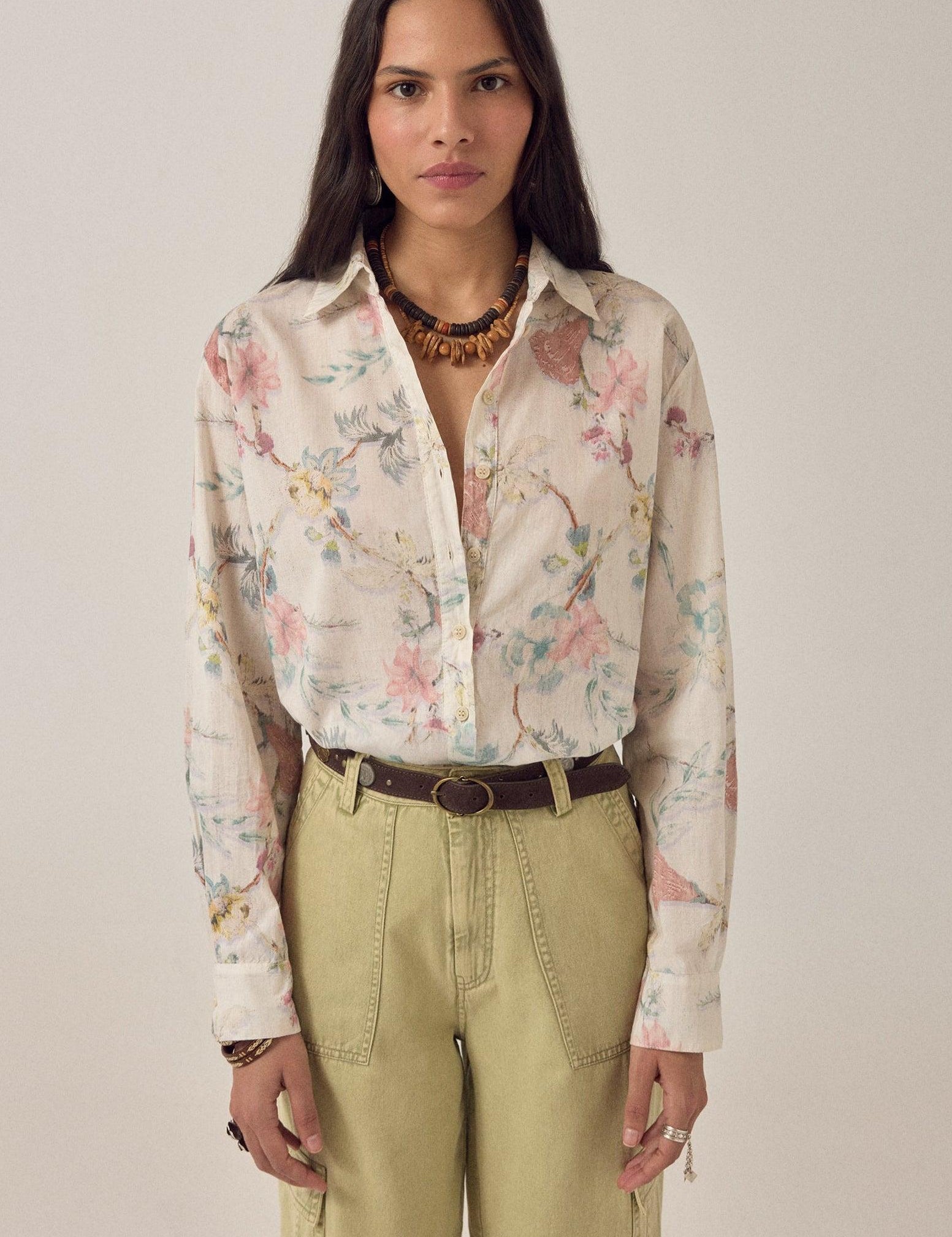 MAISON HOTEL Camicia donna Narciso Botanica in cotone floreale 