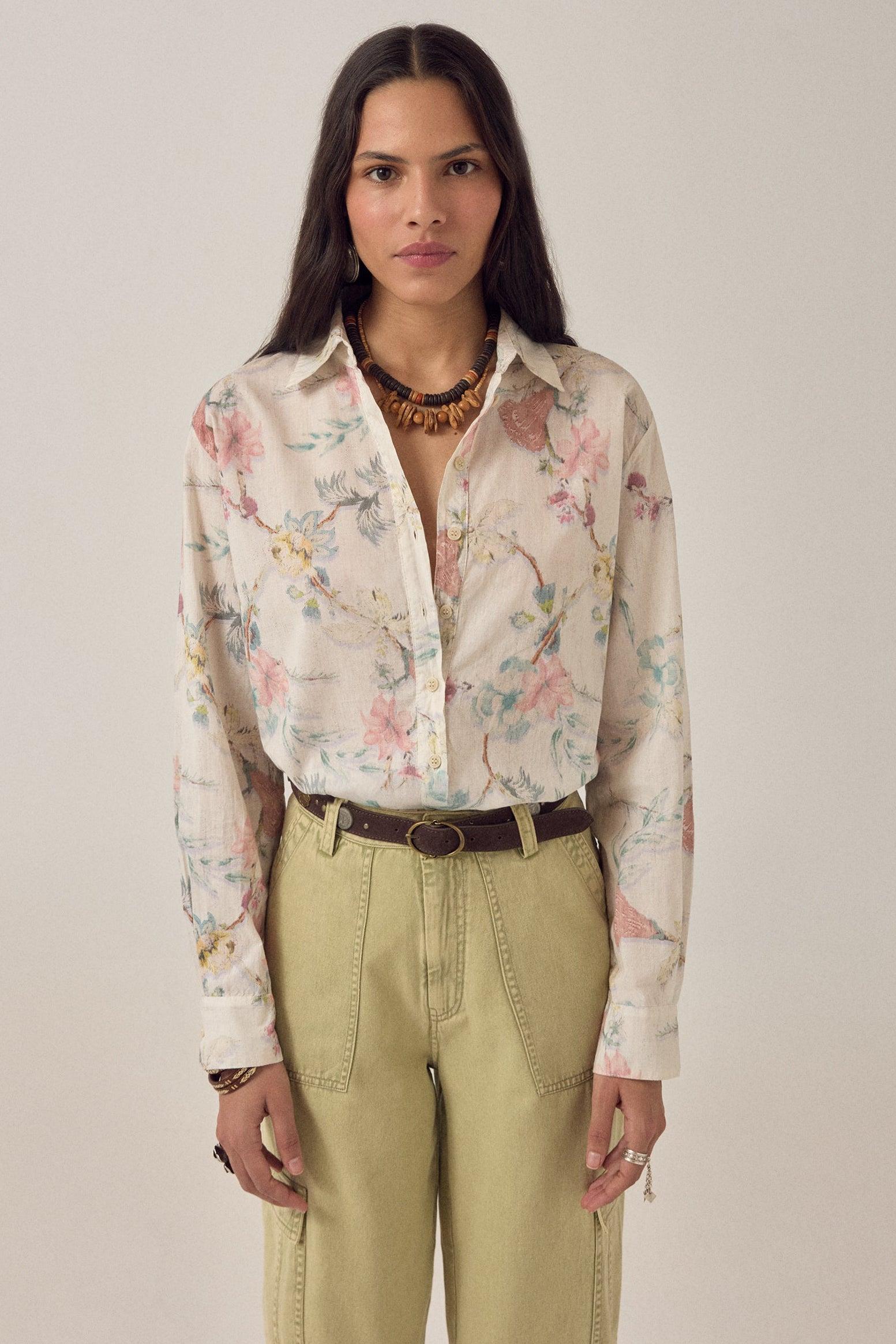 MAISON HOTEL Camicia donna Narciso Botanica in cotone floreale 
