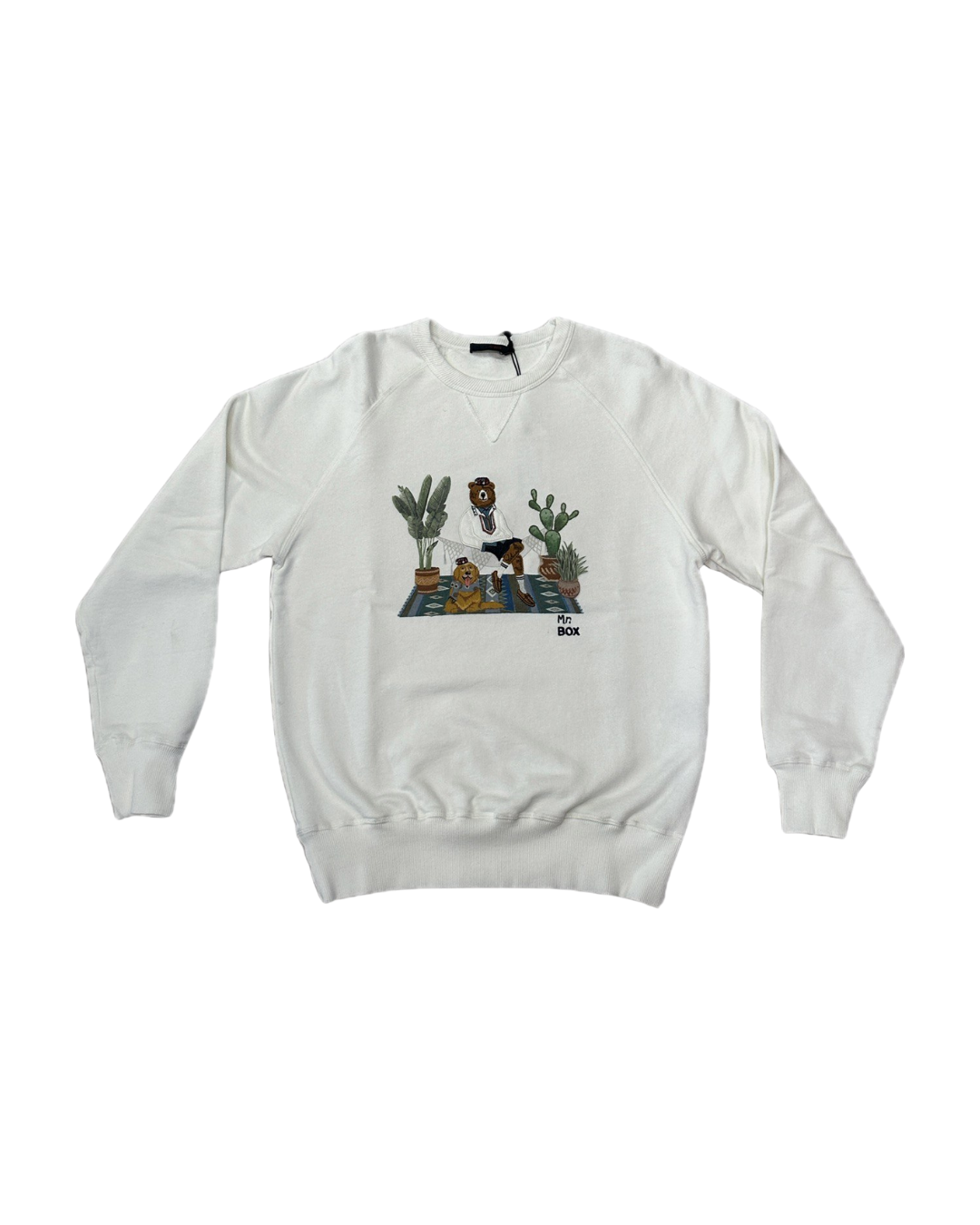 INTHEBOX Felpa unisex bianca in cotone girocollo ricamo Mr Box cactus 