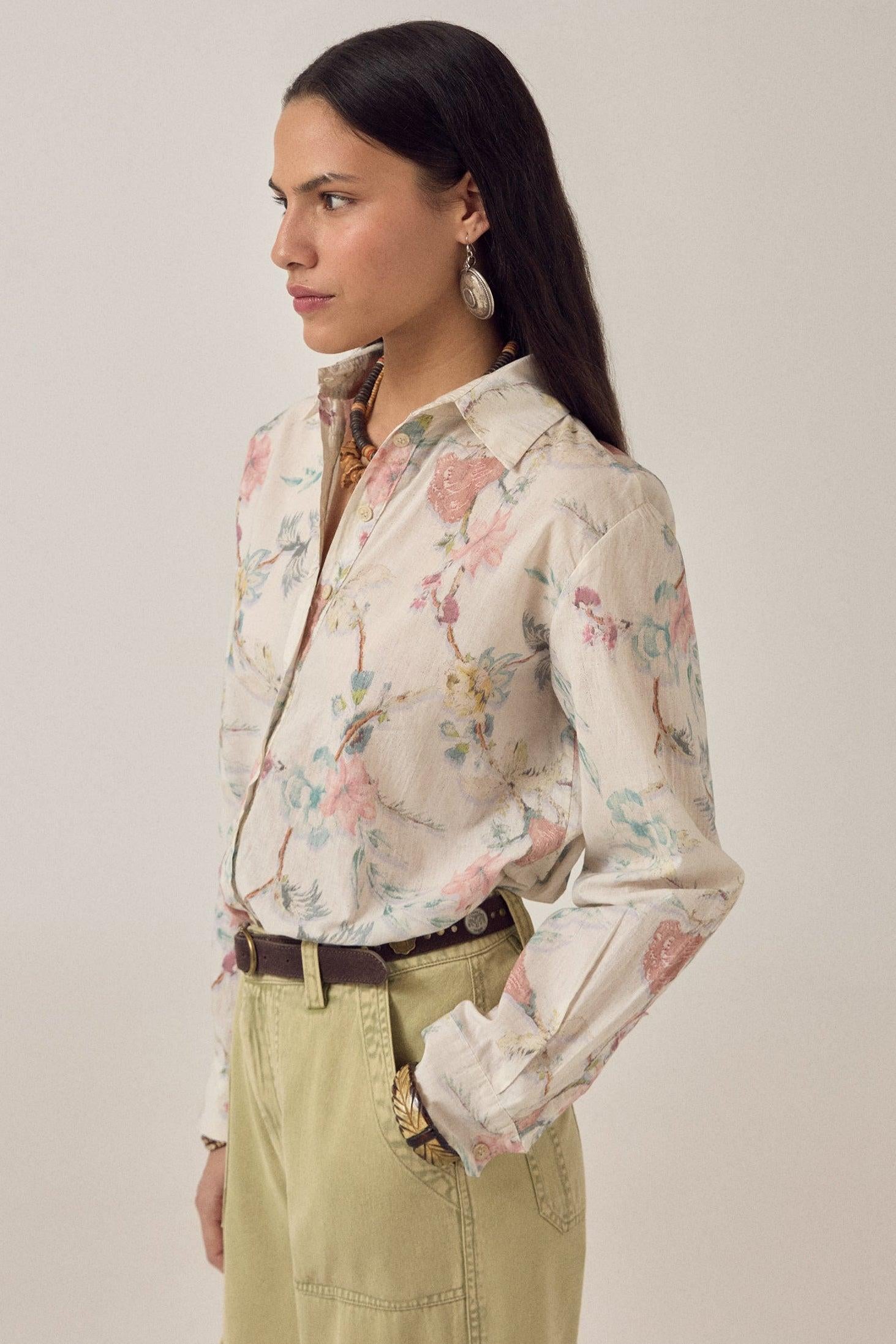 MAISON HOTEL Camicia donna Narciso Botanica in cotone floreale 