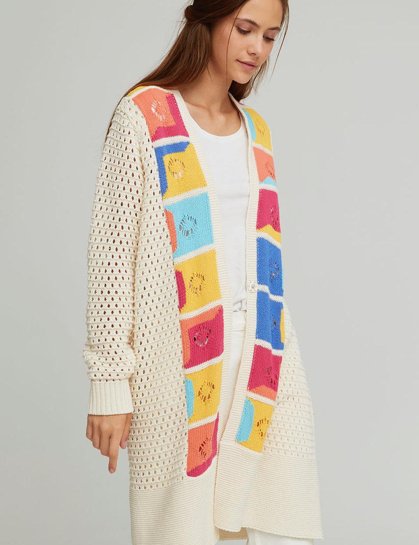 ALDO MARTINS Cardigan donna Alkanet lungo in cotone panna 