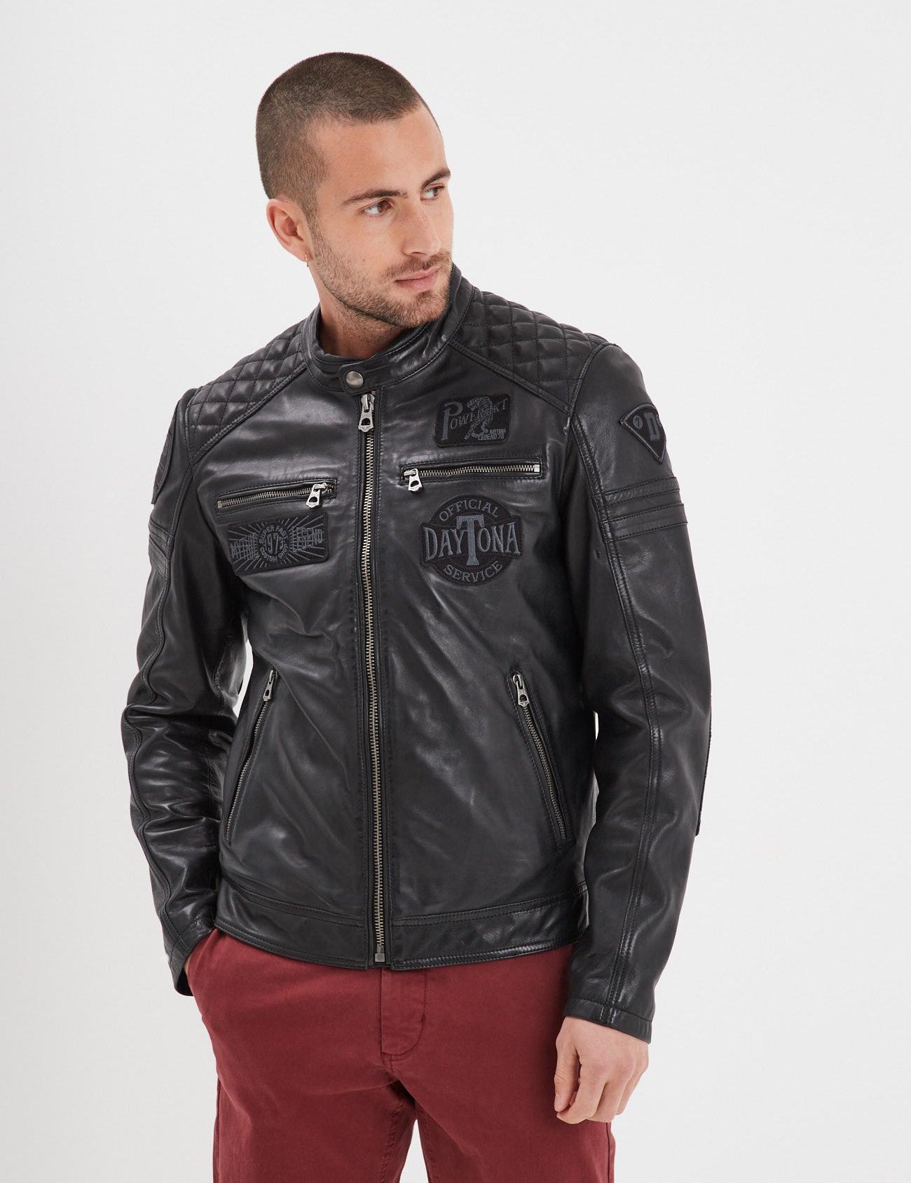 DAYTONA 73 Giacca in pelle nera uomo Walkor 