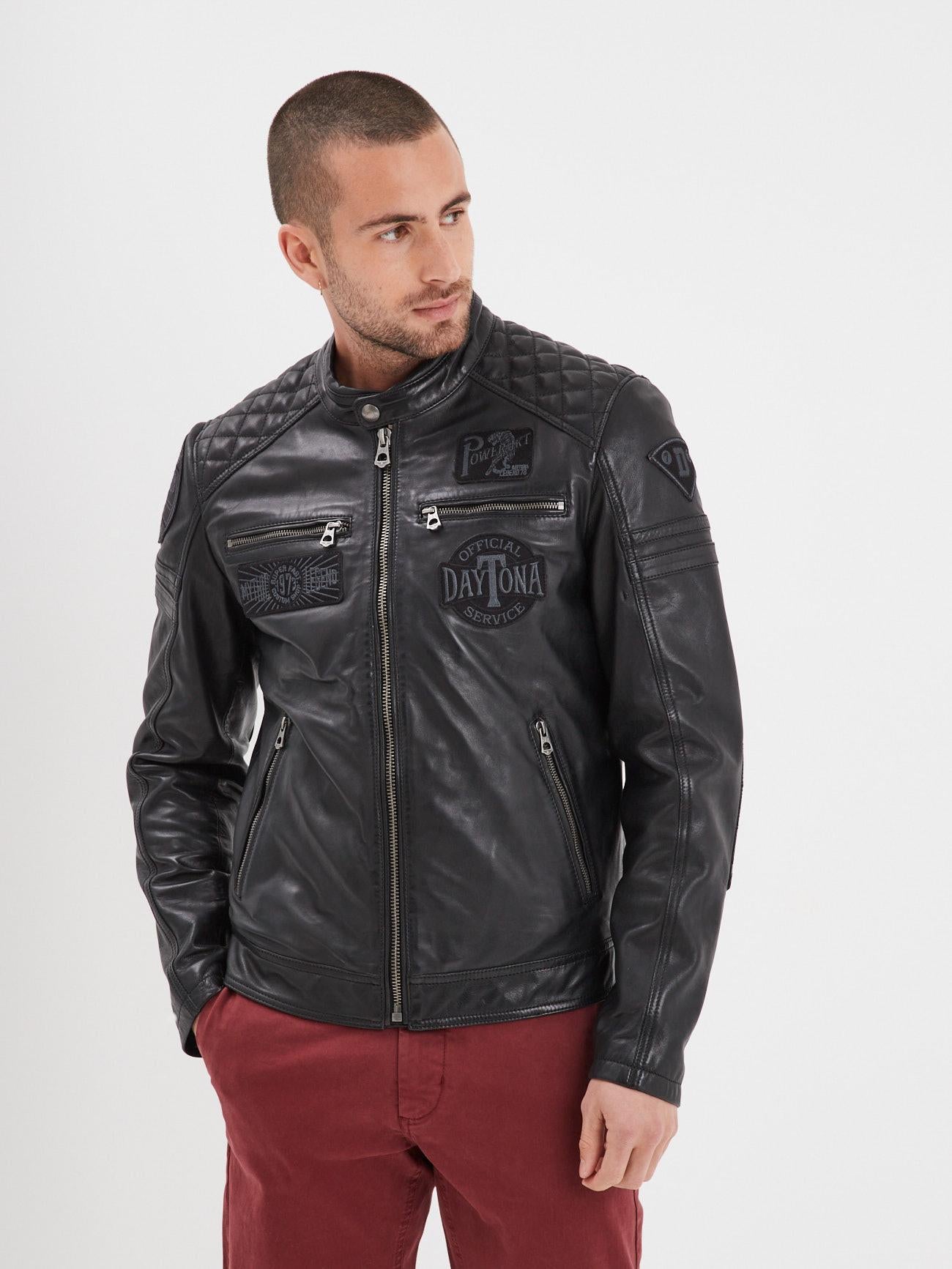 DAYTONA 73 Giacca in pelle nera uomo Walkor 