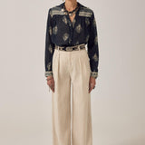 MAISON HOTEL Pantalone donna Marina Sand in lino e cotone 