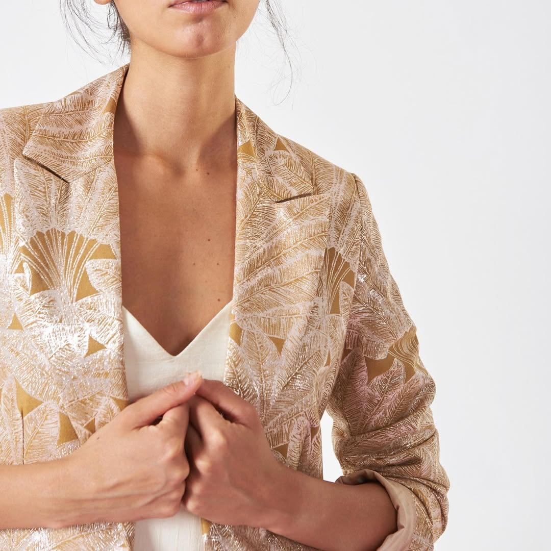 HANAMI D'OR Blazer donna Prospera dorato con motivo botanico 