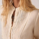 MAISON HOTEL Blusa donna Virginia in cotone e lino ricamata 