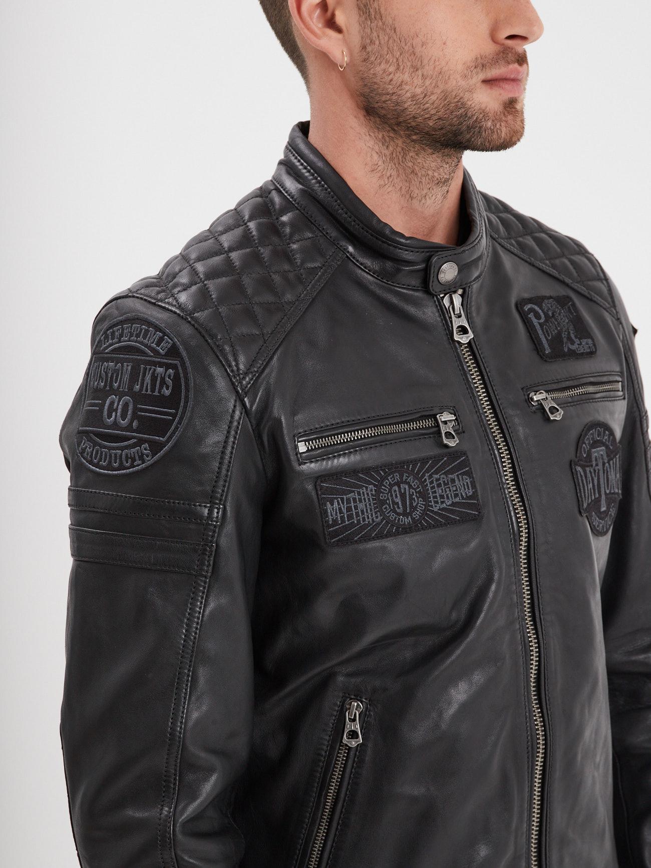 DAYTONA 73 Giacca in pelle nera uomo Walkor 