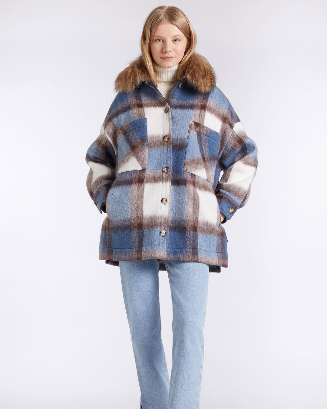 AVA ADORE Cappotto in Lana a Quadri con Collo in Murmasky 