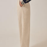 MAISON HOTEL Pantalone donna Marina Sand in lino e cotone 