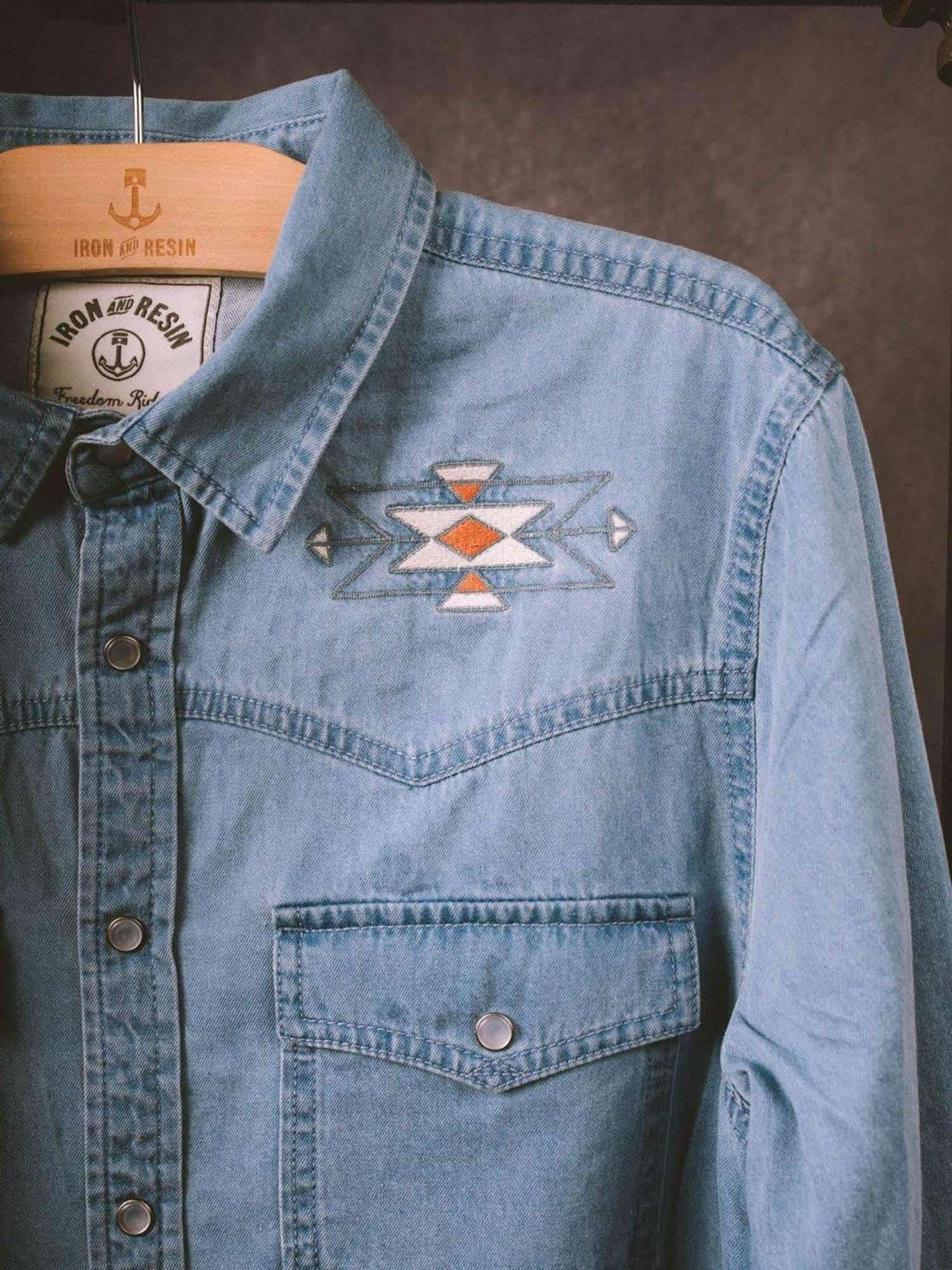IRON AND RESIN Camicia uomo Tonopah western in tessuto lavato 