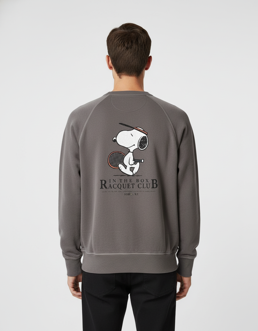 INTHEBOX Felpa girocollo unisex in cotone Snoopy Racquet Club 