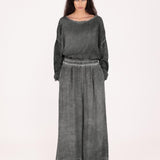 SANCTAMUERTE Pantalone modello palazzo Light in misto lana emerald gray 