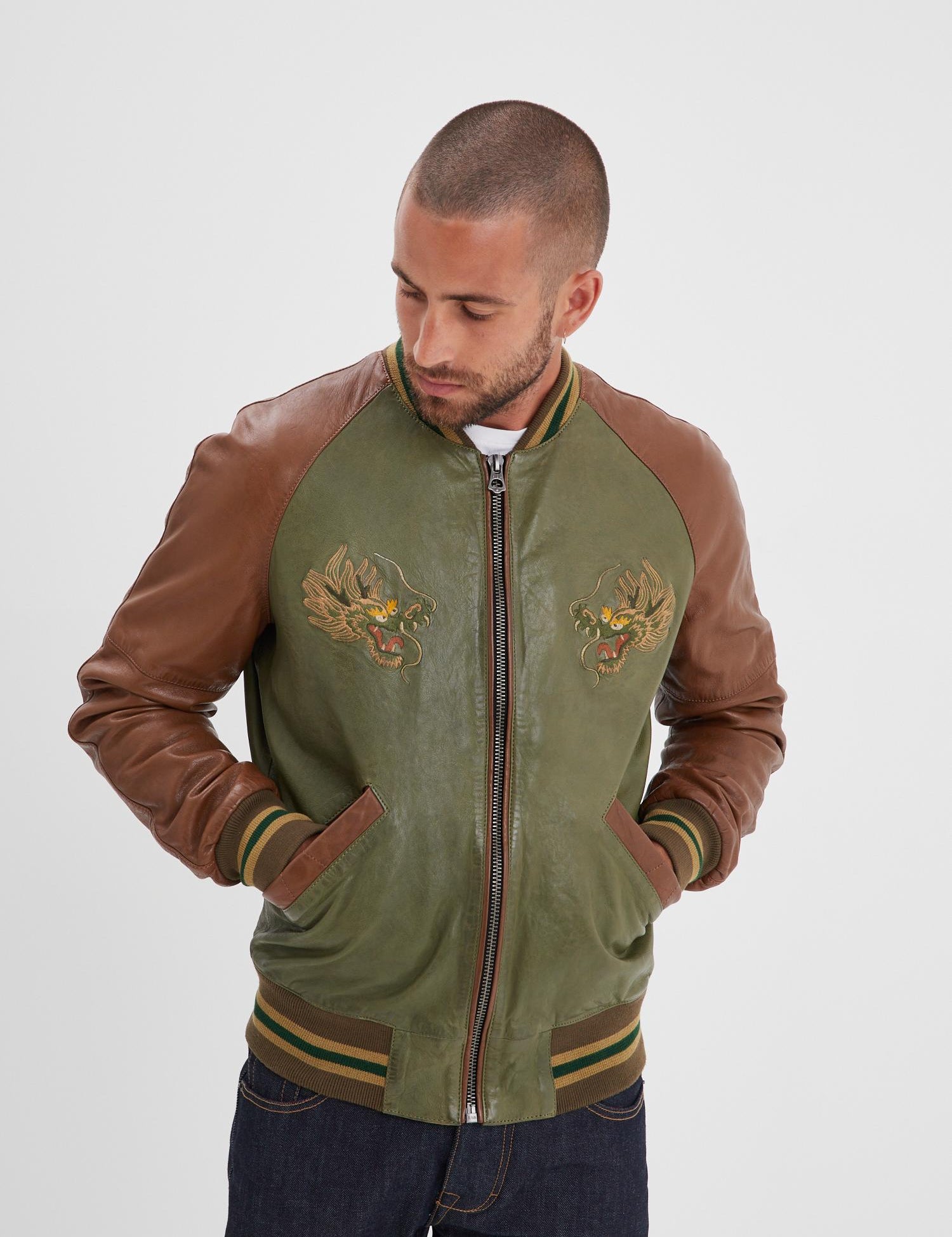 DAYTONA 73 Giacca uomo in pelle verde Hanks 