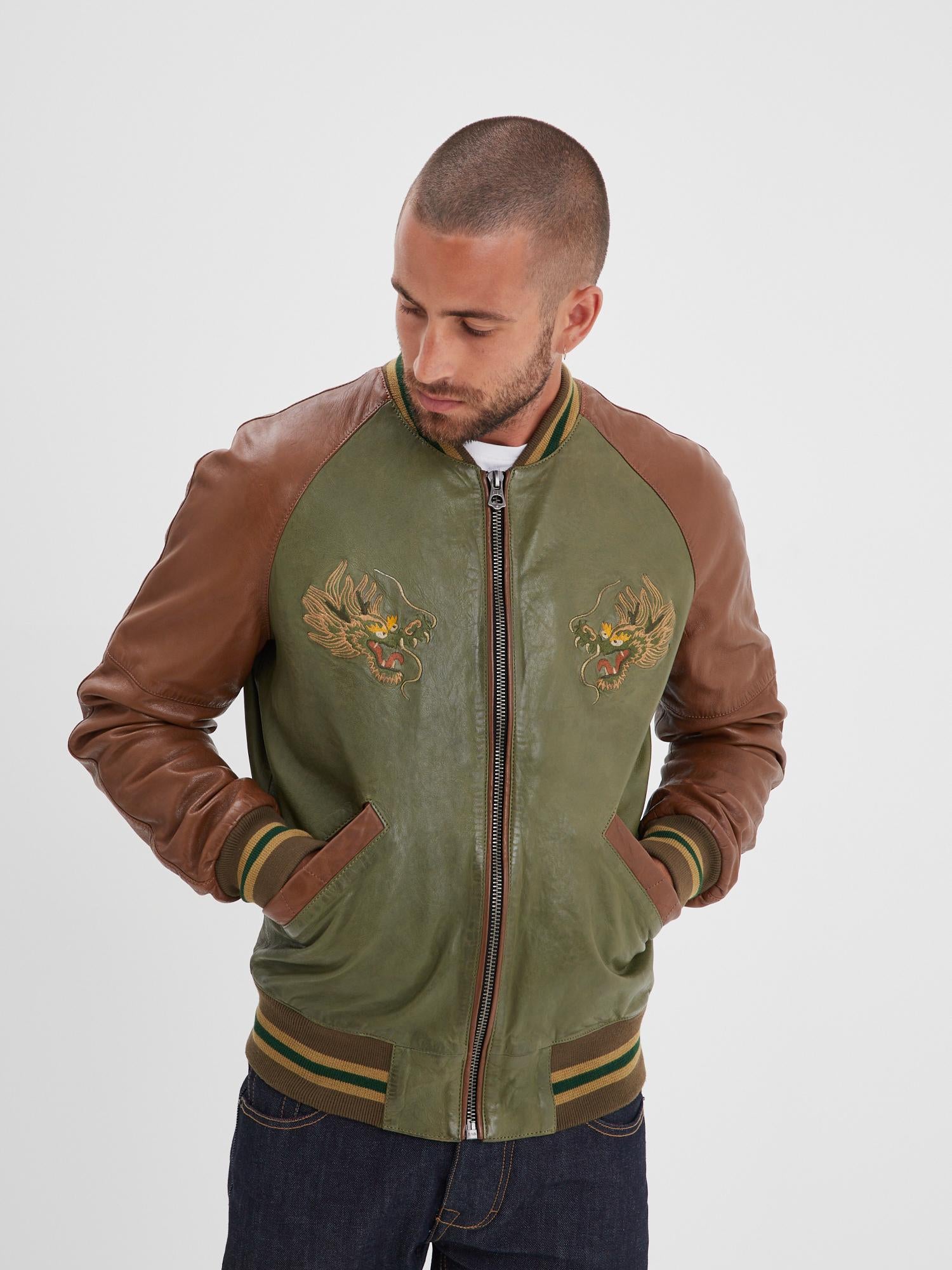 DAYTONA 73 Giacca uomo in pelle verde Hanks 