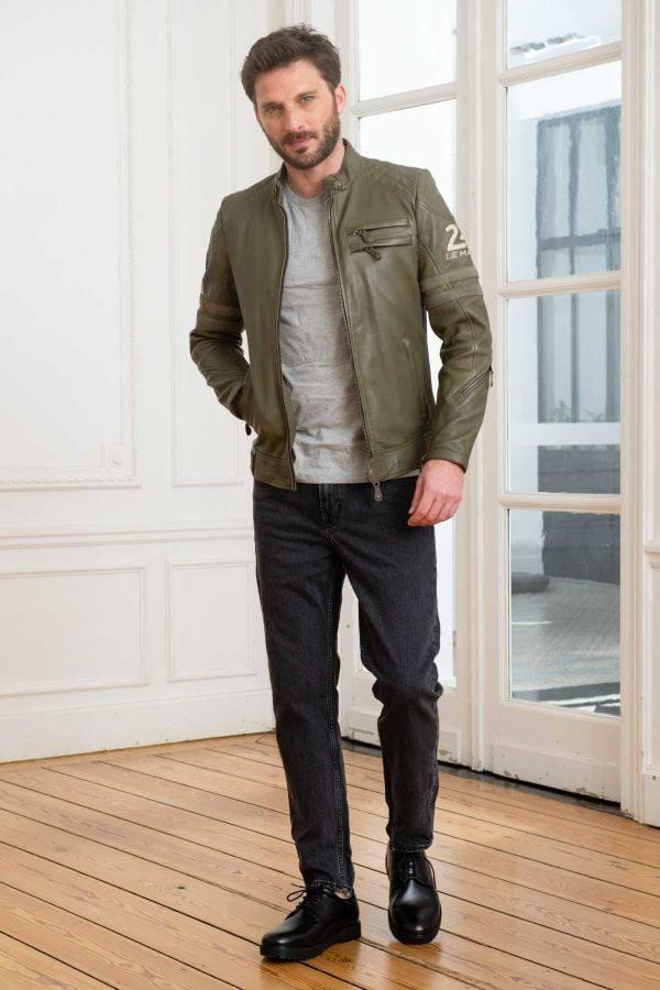 LE MANS Giubbotto uomo Silverstone Sheep Crown in pelle montone kaki L 