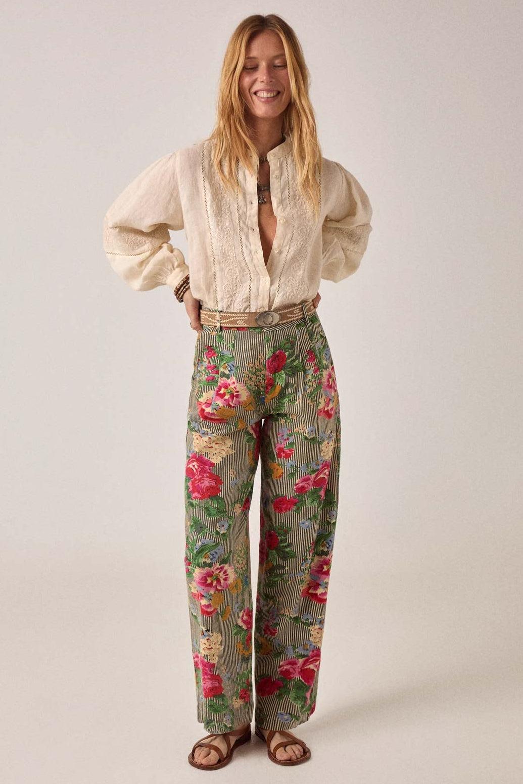 MAISON HOTEL Blusa donna Virginia in cotone e lino ricamata 
