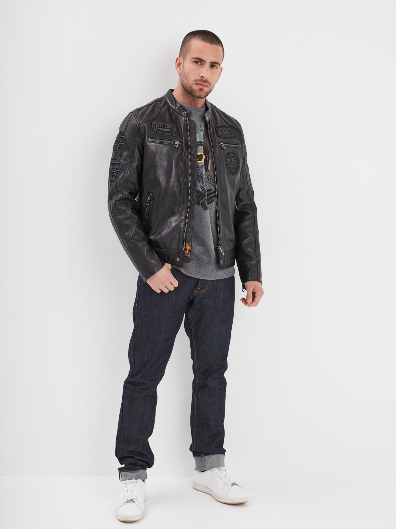 DAYTONA 73 Giacca in pelle nera uomo Wartburg 