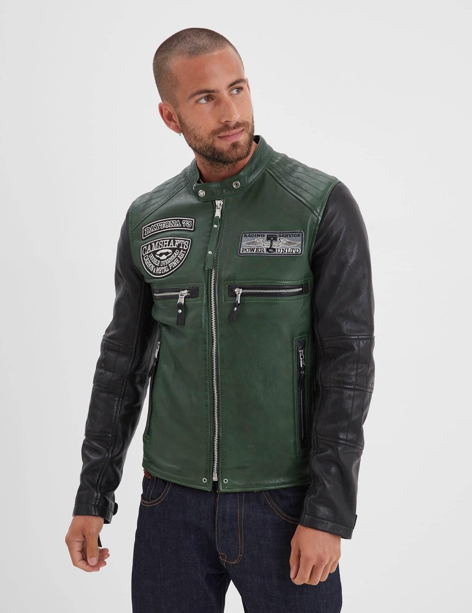 DAYTONA 73 Giacca in pelle verde uomo Roscoda 