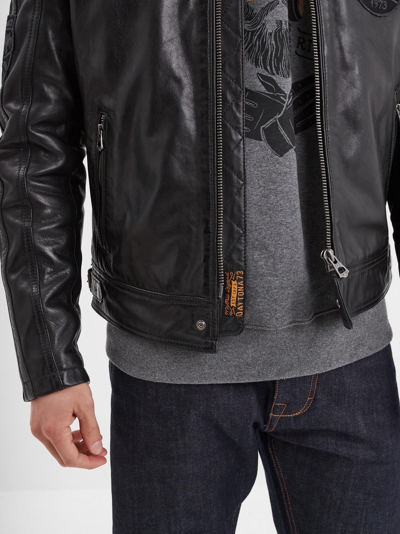 DAYTONA 73 Giacca in pelle nera uomo Wartburg 