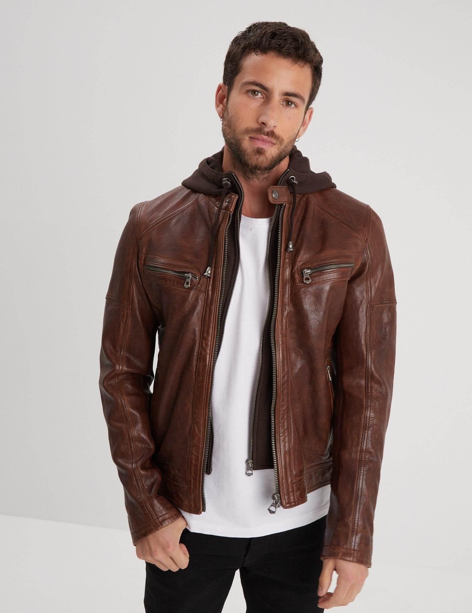 DAYTONA 73 Giacca uomo in pelle dark cognac Bishop 