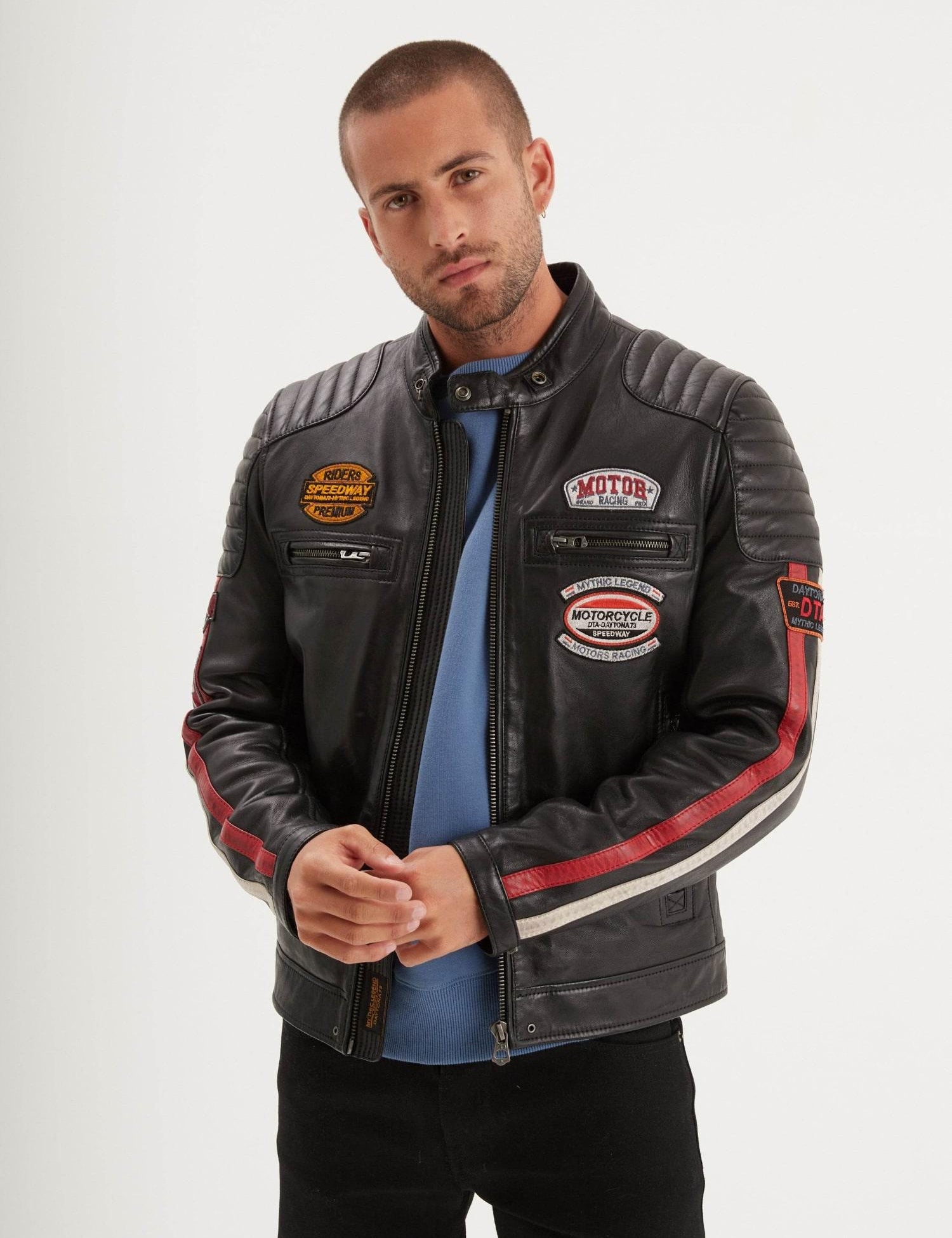 DAYTONA 73 Giacca uomo in pelle nera Gasly Black 