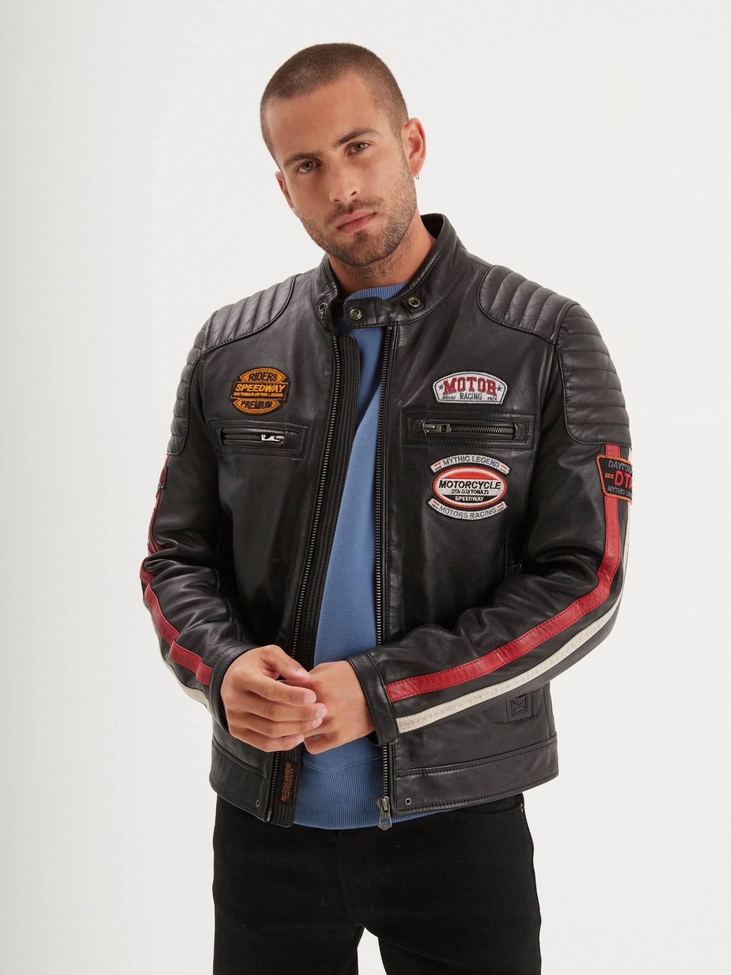 DAYTONA 73 Giacca uomo in pelle nera Gasly Black 