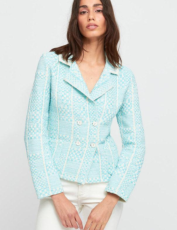 ALDO MARTINS Blazer donna 8262 Pecs panna/azzurro in misto cotone 