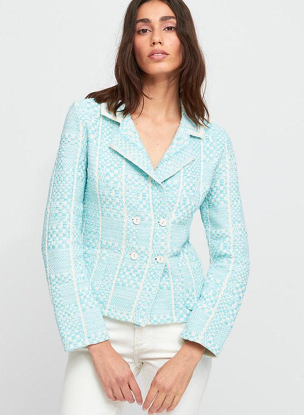 ALDO MARTINS Blazer donna 8262 Pecs panna/azzurro in misto cotone 