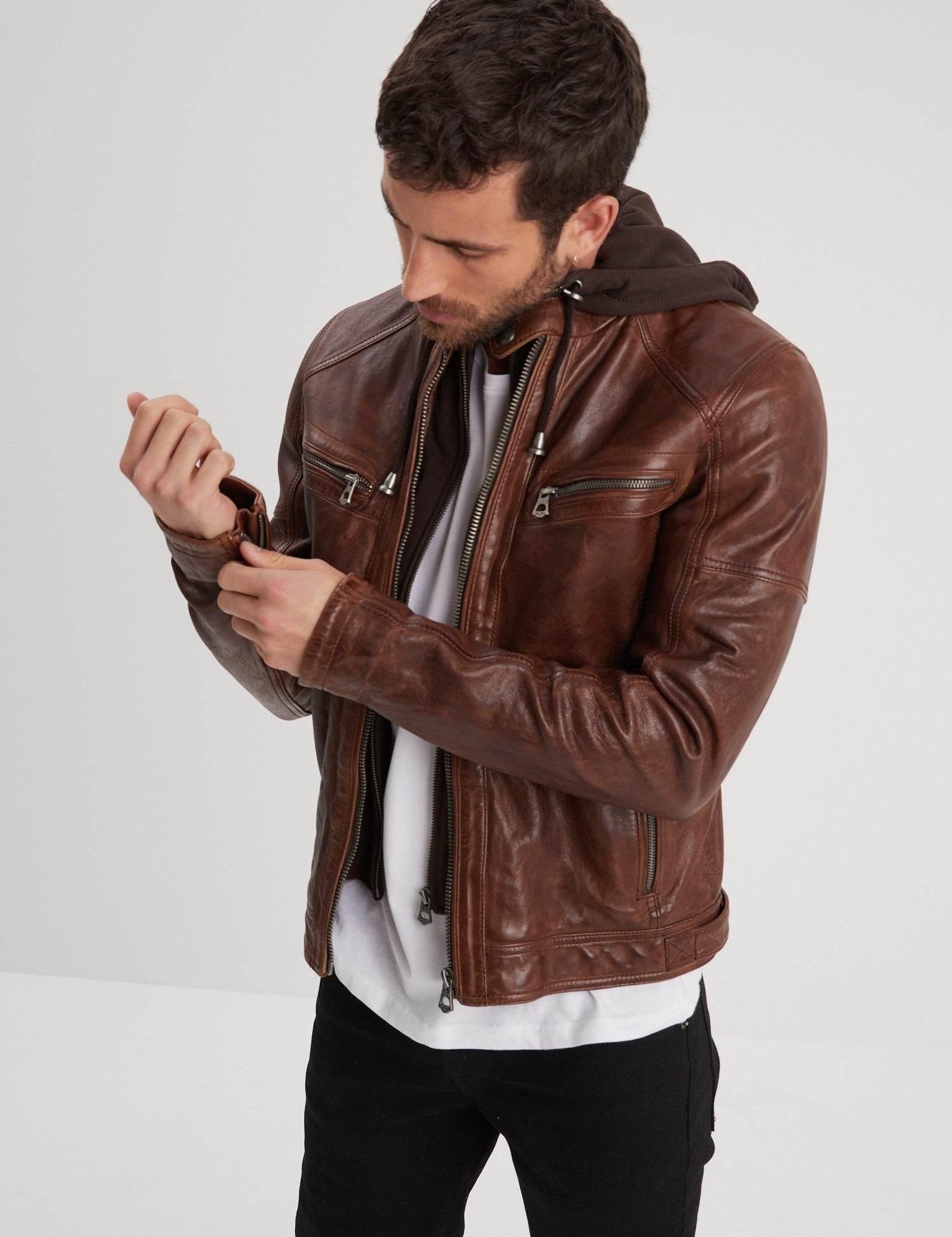 DAYTONA 73 Giacca uomo in pelle dark cognac Bishop 