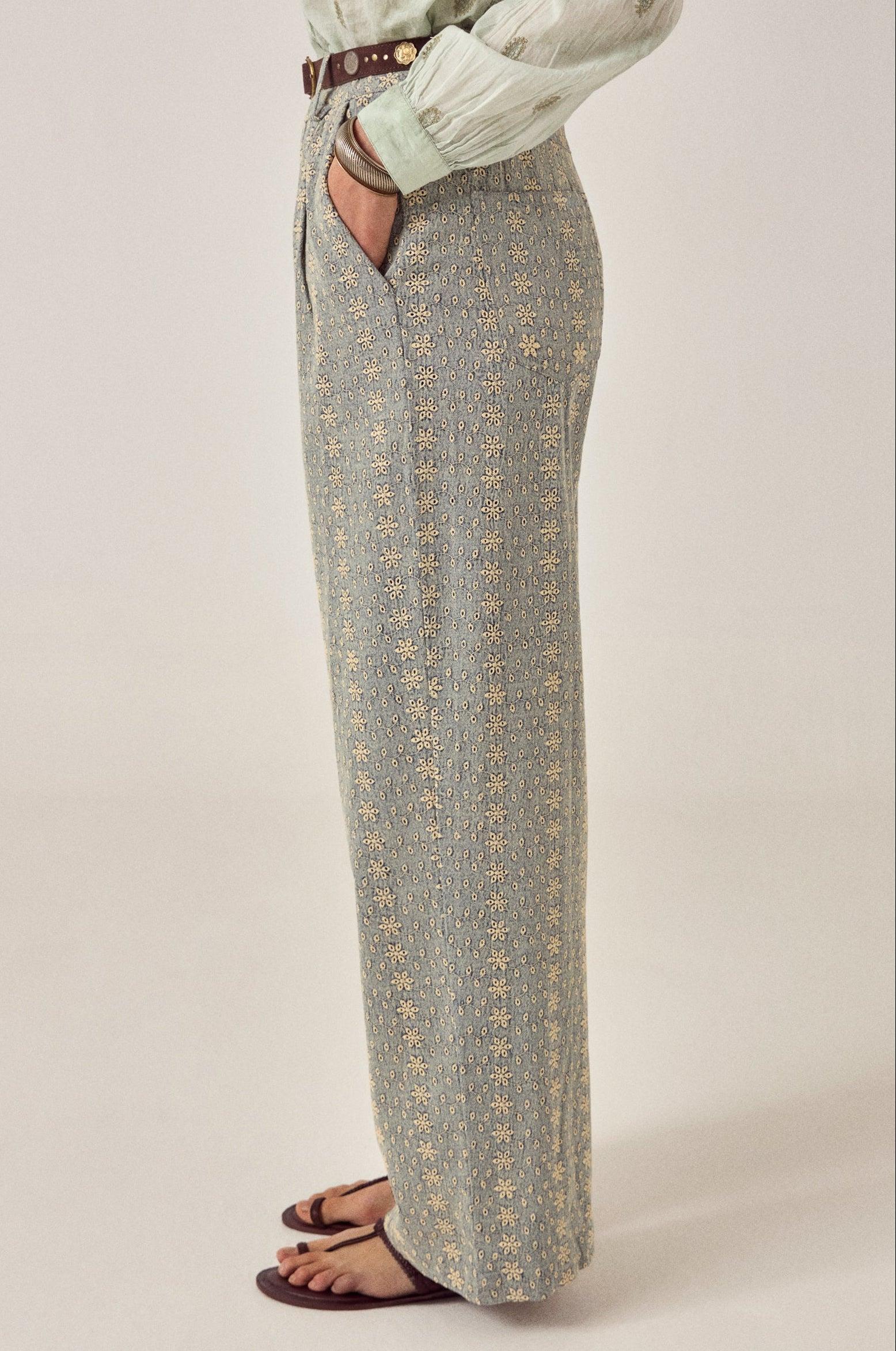 MAISON HOTEL Pantalone donna Theodore Western Lace in cotone ricamato 