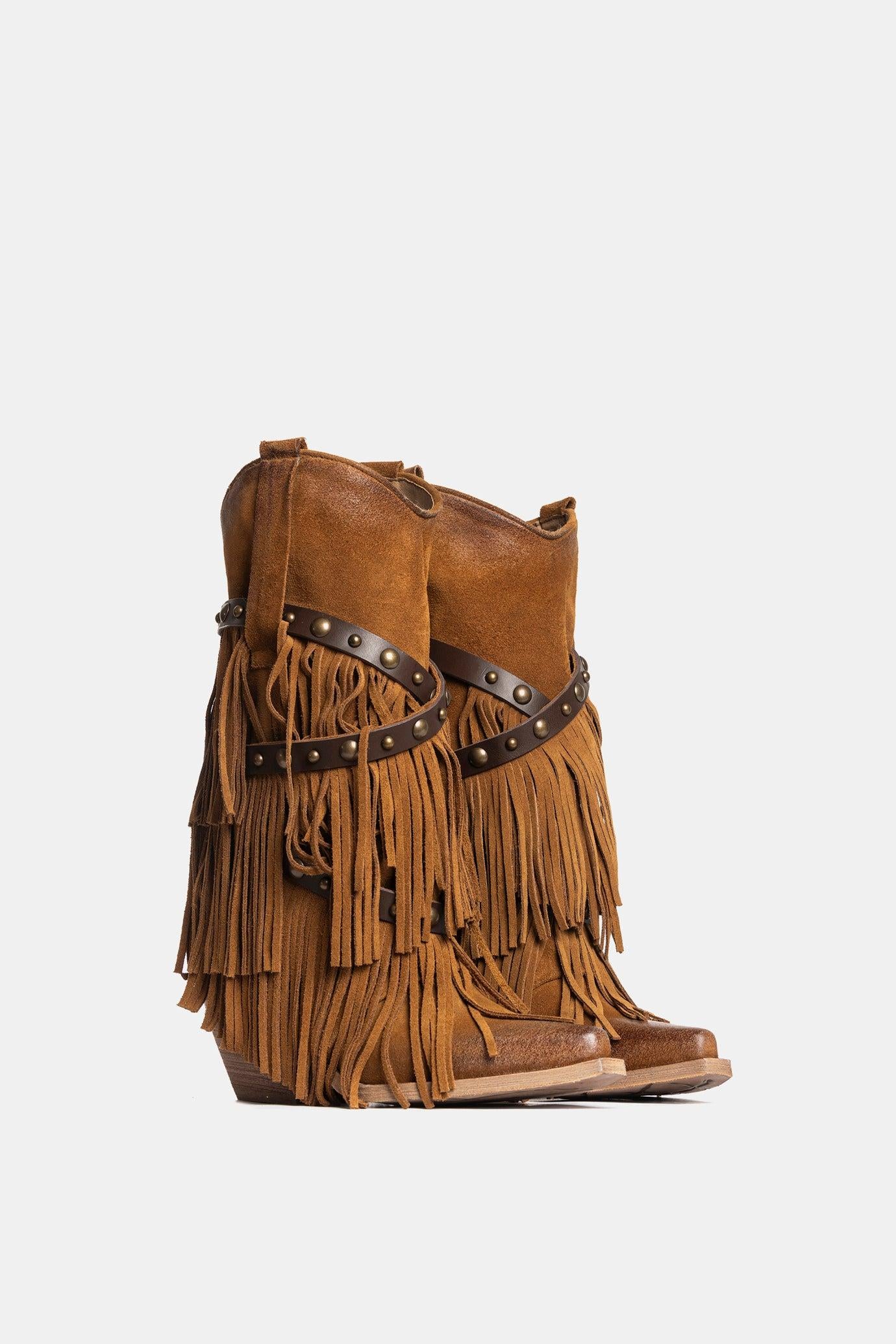 METISSE Stivali Texani in Camoscio Cuoio 